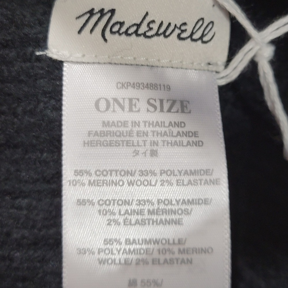 Madewell Beanie Hat Womens One Size Black Ribbed Cuffed Cotton Merino Wool Blend - Picture 6 of 6